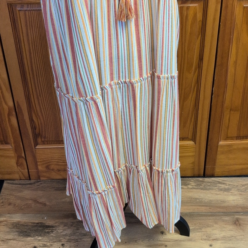 Linda Anderson New Elegant Striped Midi Sleeveless Tier Sleeves Dress L - Picture 3 of 9